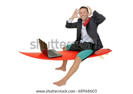 Young businessman with surf board