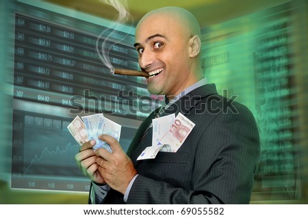 Businessman or stock broker with digital panels background