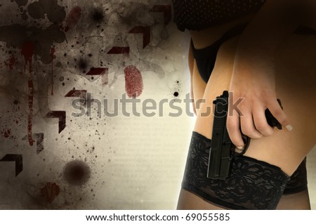 Woman\'s body part with hand holding a gun, isolated in white