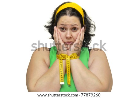 stock photo Large girl tied up with a measuring tape isolated in white