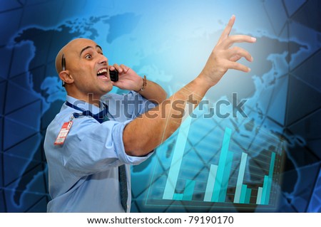 Businessman or stock broker with cellphone