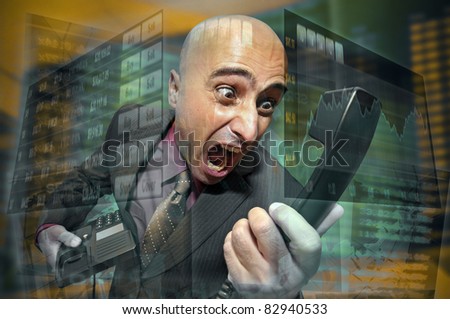 Businessman or stock broker screaming at the phone