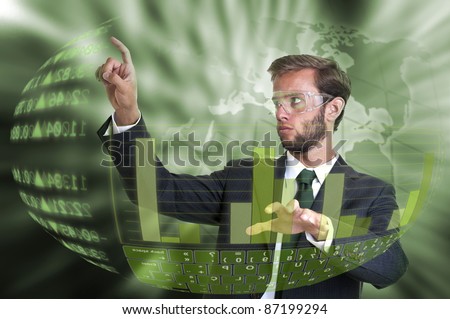 Young businessman in a virtual environment