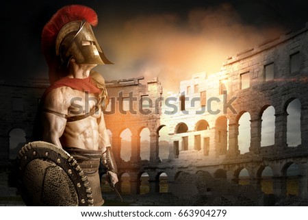 Ancient warrior or Gladiator posing in the arena