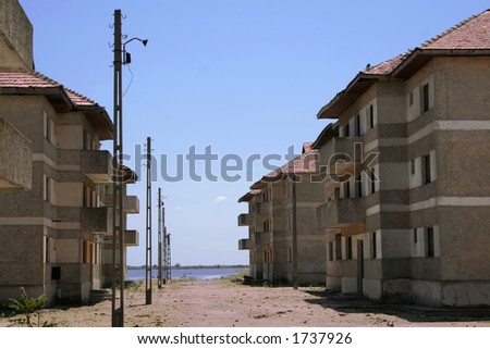 Desert city with empty block of flats