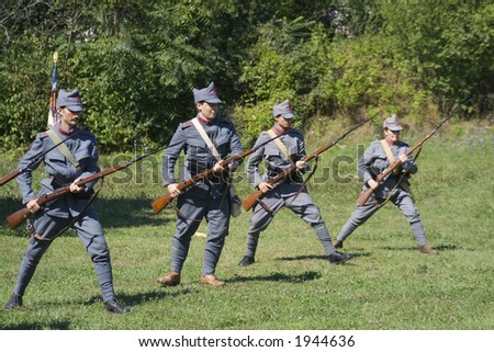 Soldiers from first world war fighting on a demonstrative show