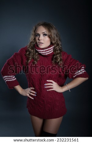 Young girl in a long men\'s sweater