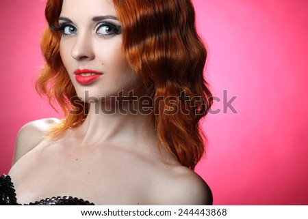 beautiful young woman, retro hairstyle, red Hair