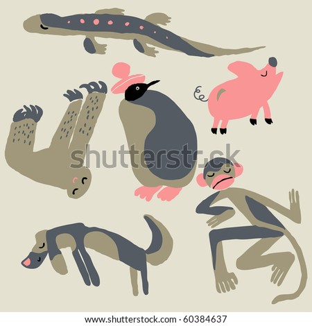 funny pictures drawn. stock vector : Retro funny hand-drawn animals collection