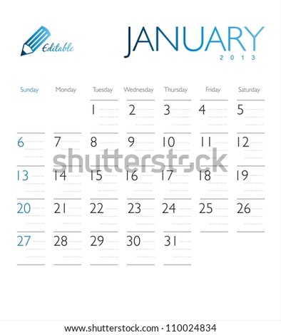 Vector calendar 2013 January Vector calendar 2013 January