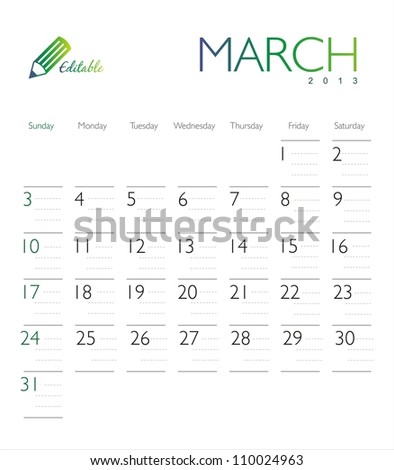 Vector calendar 2013 March Vector calendar 2013 March