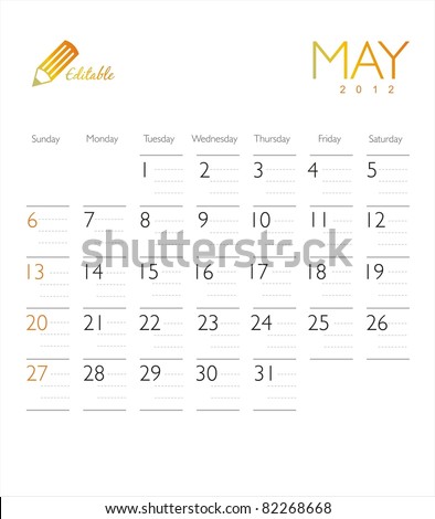 Editable Calendar 2012 May