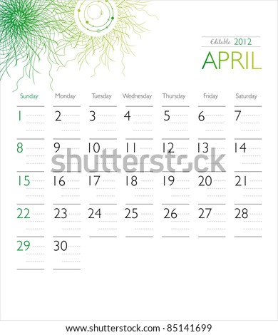 April Calendar on Vector Calendar 2012 April   85141699   Shutterstock