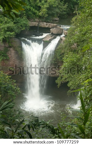 Top view at Haw Su wat waterfall in Khao Yai National park,Northeast of Thailand.