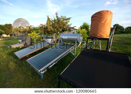 Solar collector tank container for water heating and water on Solar panels.