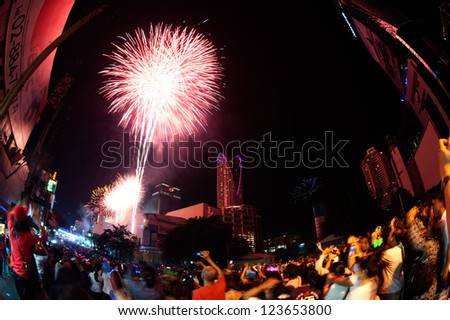 BANGKOK- 31 DEC :Happy New Year 2013, New Year celebrations taking place at Central World Plaza Countdown 2013,Central of Bangkok,on December 31,2012 in Bangkok,Thailand.
