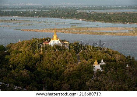 SAGAING,MYANMAR - JULY 1 : This Pagoda has the best view of Sagaing hill on The Ayeyarwaddy river from Soon U Ponya Shin Pagoda on July 1,2014 ,Sagaing Division,Mandalay,Middle of Myanmar.