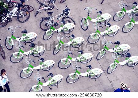 BANGKOK, THAILAND- SEPTEMBER  22 : Many bicycles parked at Sanam Luang near Grand Palace   in Car Free Day event on September 22, 2013 in Bangkok capital of Thailand.