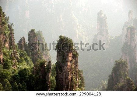 Wulingyuan Scenic Area, part of Zhangjiajie National Forest Park in China, is a charming tourist attraction. It is said to be \'The fairyland\' and was admitted to the \'World Heritage List\' in 1992.