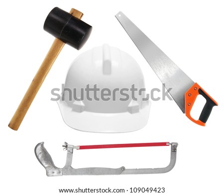 Hard Hat and Tools on White Background