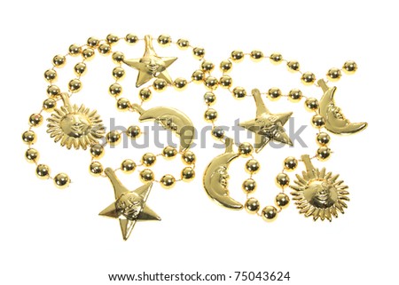 Strings of Gold Beads on White Background