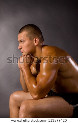 Muscled male model bodybuilder muscle