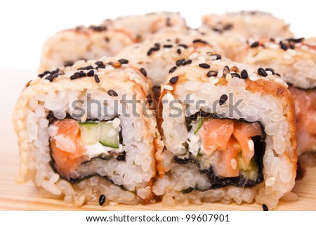 Japanese cuisine. sushi on white background close-up studio photography.