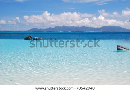 swimming pool at tahiti and view of moorea island