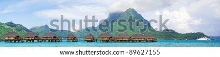 Panorama view of Bora Bora , the famous island of French Polynesia , south Pacific .