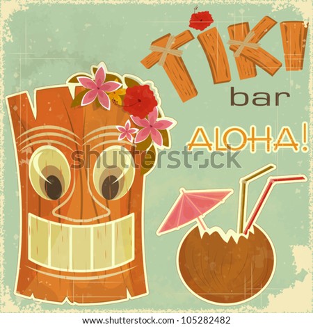Vintage Postcards on Stock Vector   Vintage Hawaiian Postcard   Invitation To Tiki Bar