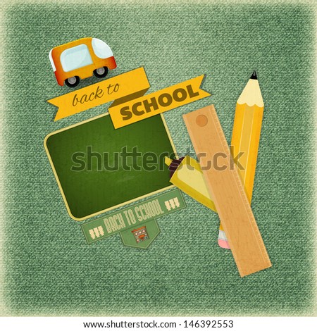 Retro Card Back to School Design School Board and School Supplies on Vintage Jeans Background Vector Illustration Retro Card Back to School Design School Board and School Supplies on Vintage Jeans Background Vector Illustration