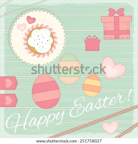 Happy Easter Card in Rustic Provence Retro Style. Vector Illustration.