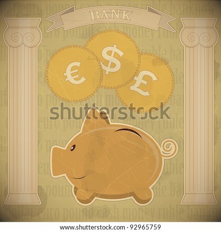 piggy bank - vintage card - JPEG version