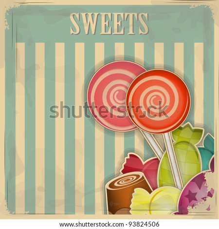 vintage postcard sweet candy on striped background vector illustration vintage postcard sweet candy on striped background vector illustration