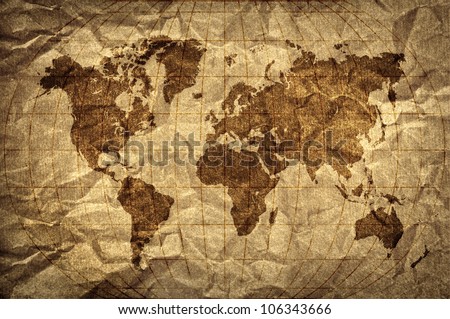 crumpled world map paper
