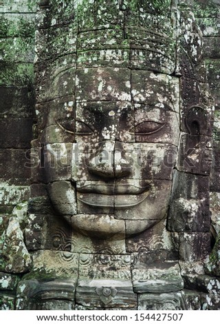 Stone Face Sculptures in Bayon Temple, Angkor Thom, Cambodia