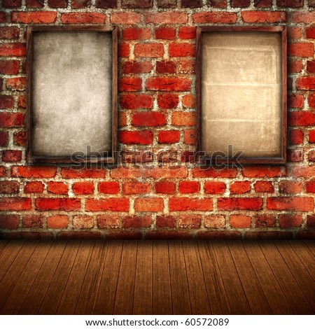 brick wall with old frame in room style