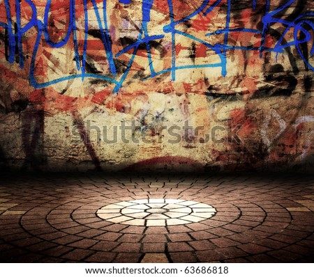 Graffiti wall in grunge room style