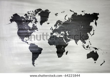 world map on metallic pattern