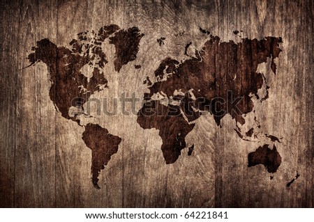 world map on wooden pattern