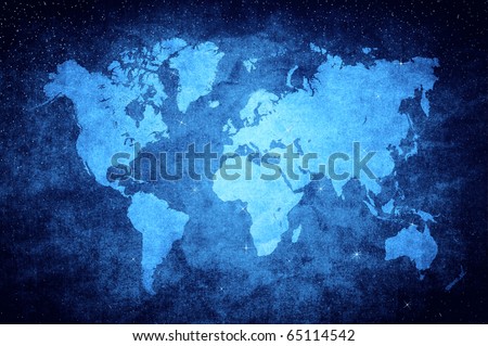 vintage world map in blue glittering star style