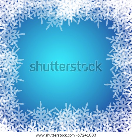 white snowflake frame with blue background