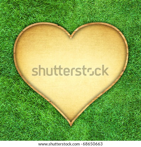 heart frame on green grass for natural or recycle concept