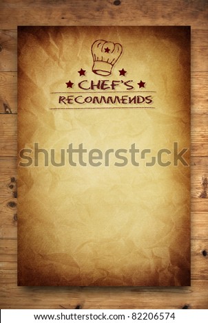 chef recommends paper poster on wooden background