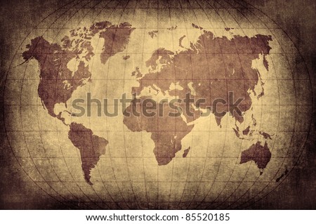 Grunge world map with Latitude and Longitude lines