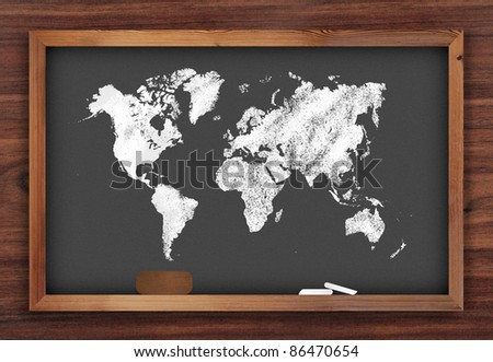 World map draw on chalkboard
