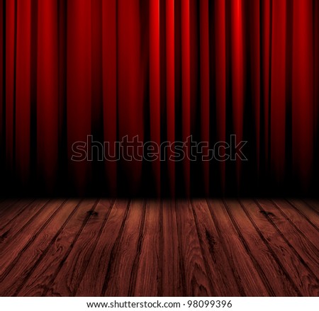 Red curtain room with wooden floor