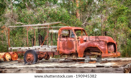 AUSTRALIA - APRIL 24, 2014: A rusted truck, known locally as a Ute, at Rosa Brook, in the Margaret River area of Western Australia, is a relic of the past.