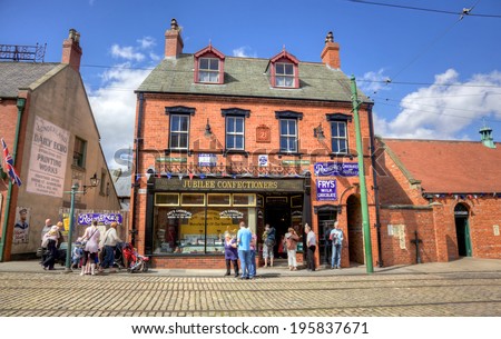 BEAMISH, UK - JULY 27, 2012: The high street shop in the town that forms part of Beamish Museum in County Durham, England. Beamish tells the story of life in Georgian, Victorian and Edwardian times.