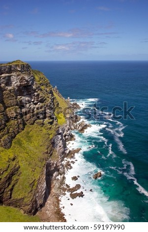 Cape Point, where the Indian Ocean meets the Atlantic, at the tip of the Cape Peninsula, South Africa.